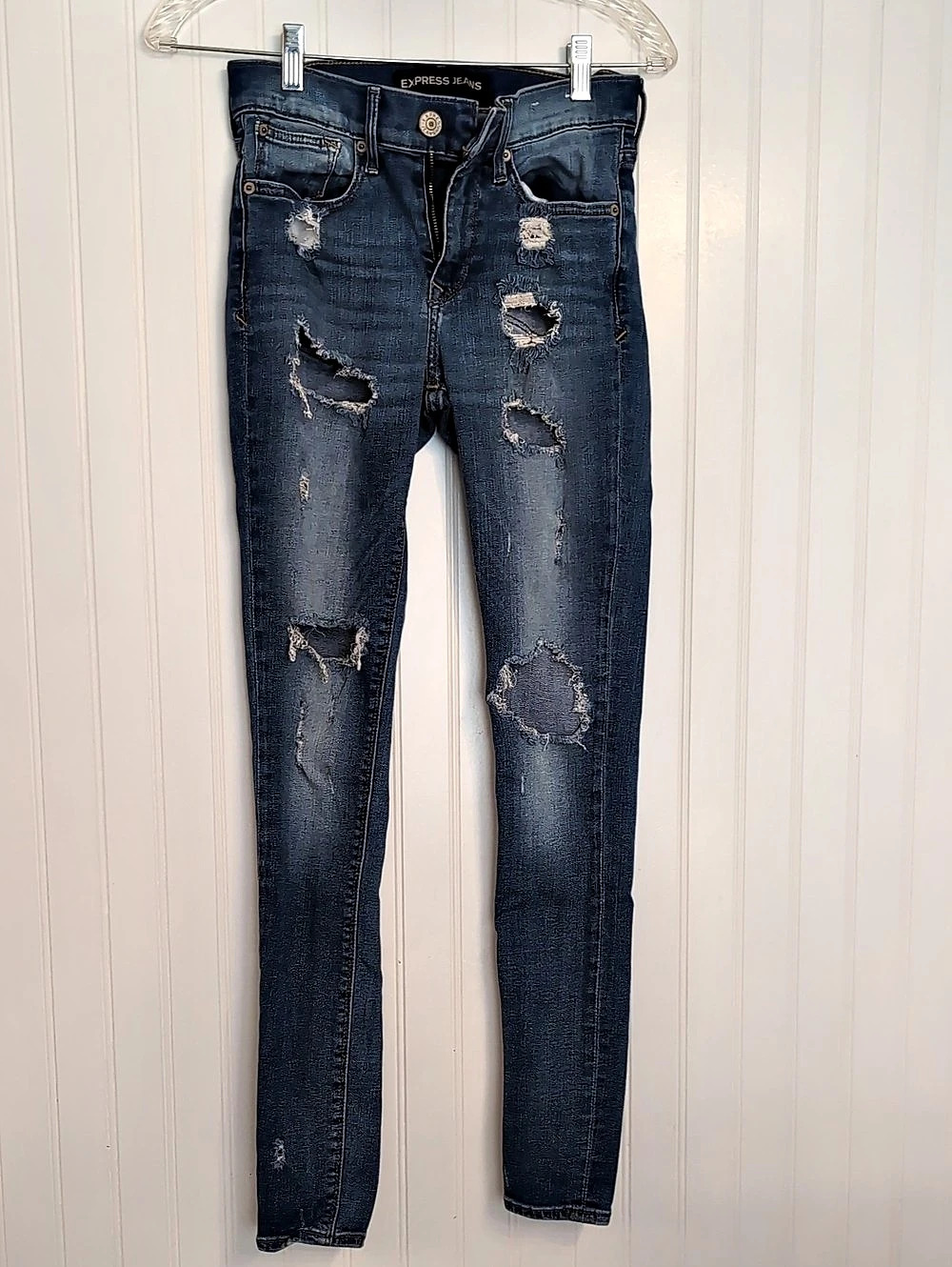 Express Mid Rise Legging Jeans Distressed Blue